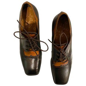 Vintage L'Artiste Chunky Oxford Embossed Leather Brown Pump Size EU 39/8.5